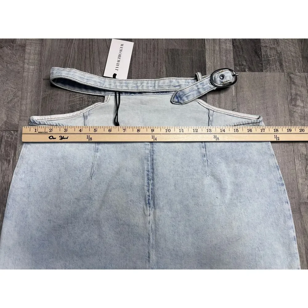 WeWoreWhat Denim Mini Skirt Women M Light Wash Belted Y2K Low Rise Bella Hadid